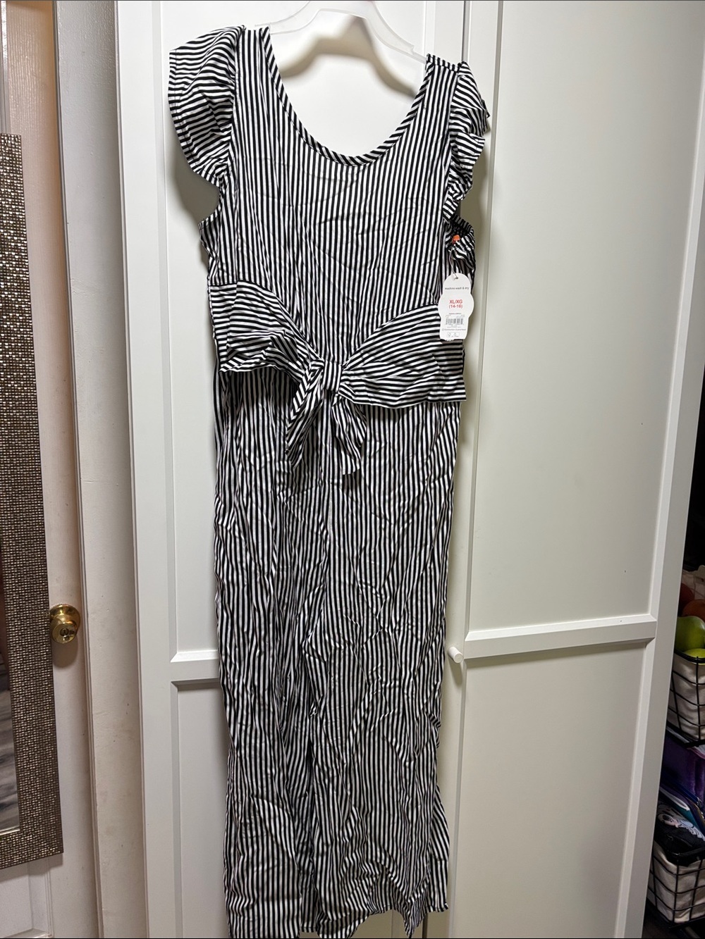NWT Striped Black & White Tie-Front romper - kids